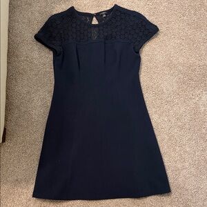Ann Taylor Navy Lace Yoke Cap Sleeve Mini Dress